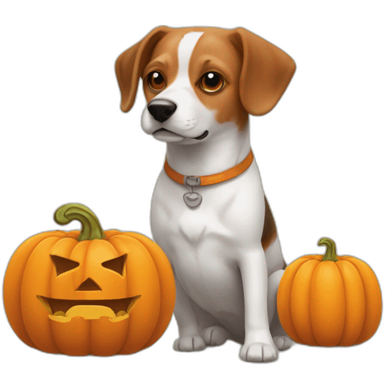 wise beagle and jack russell dog with pumpkin emoji