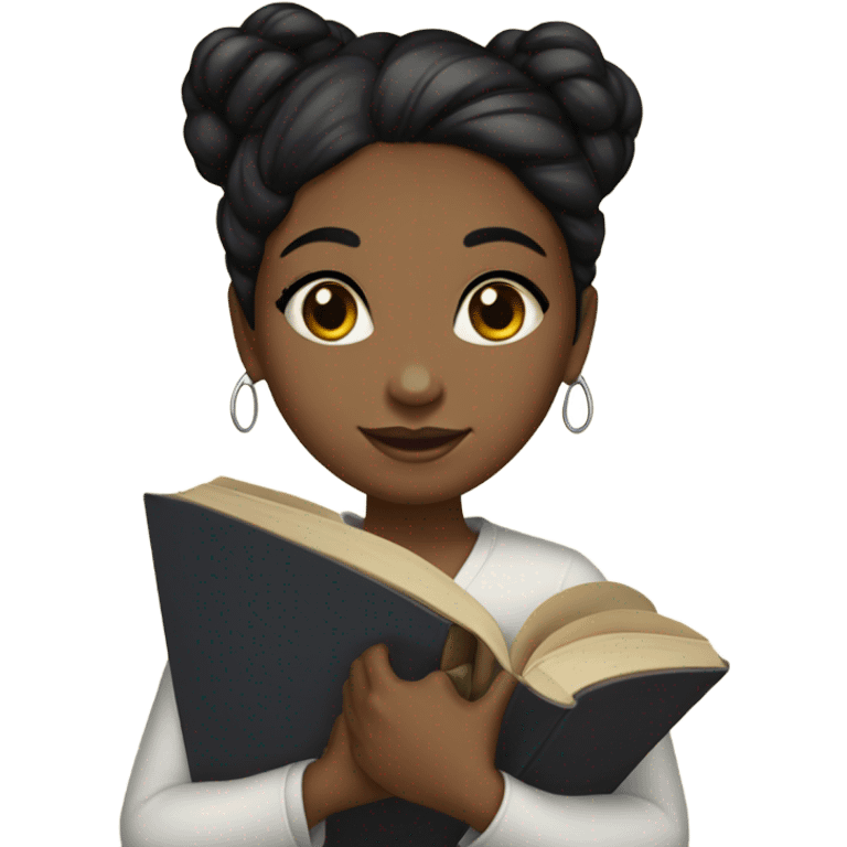 african american girl black hair in bun hold book with cross on it emoji