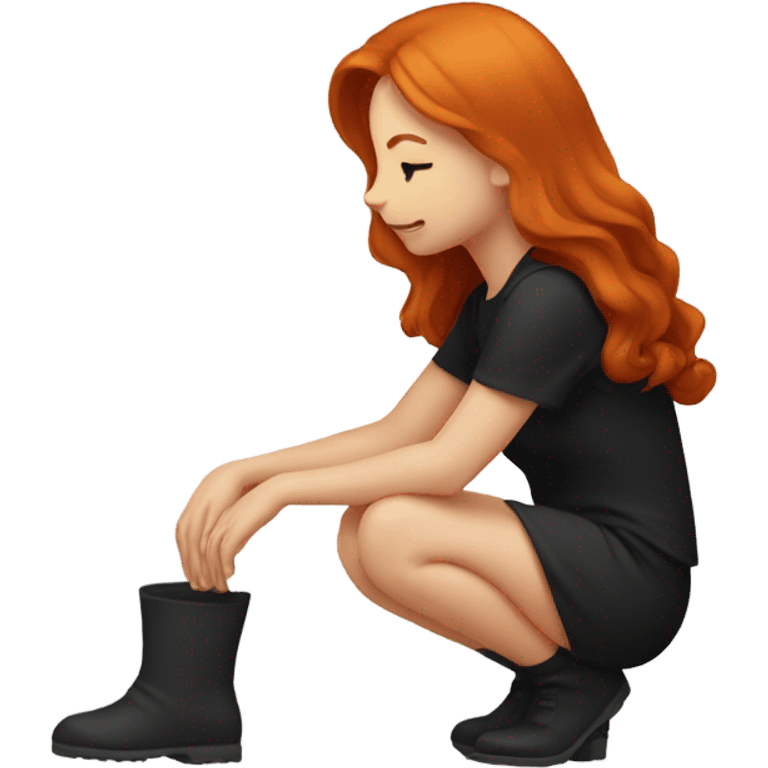 Redhead girl kneeling wearing black  emoji