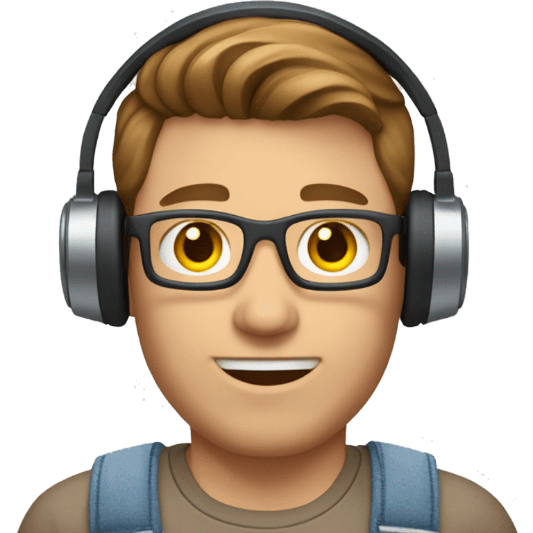 caucasian IT technology guy wearing jean shorts with headset and brown hair emoji