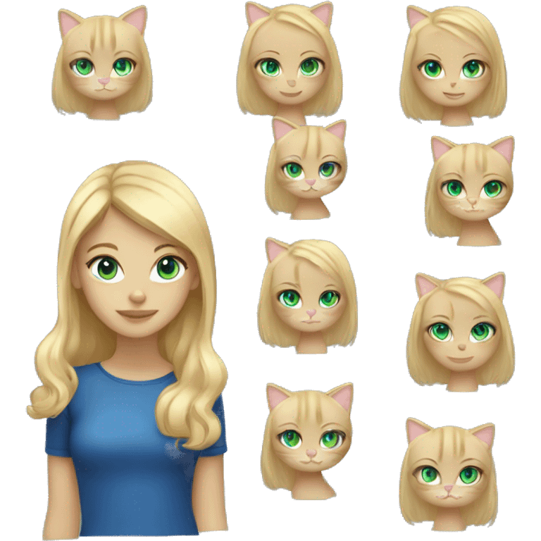 Blonde girl with green and blue eyes with blonde cat  emoji