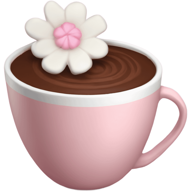 Hot chocolate with pale pink flower and whipped cream emoji