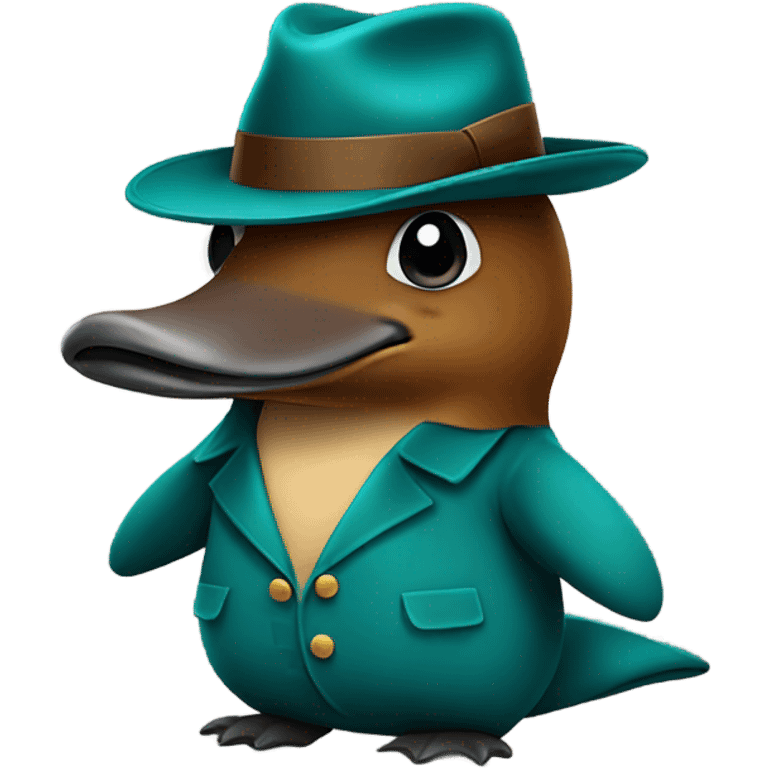 Teal platypus wearing a brown fedora emoji