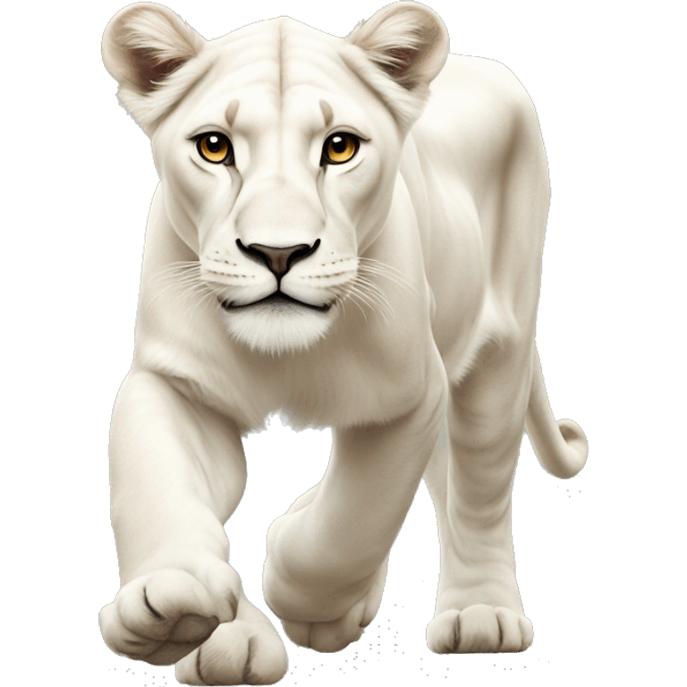 Realistic white lioness walking  emoji