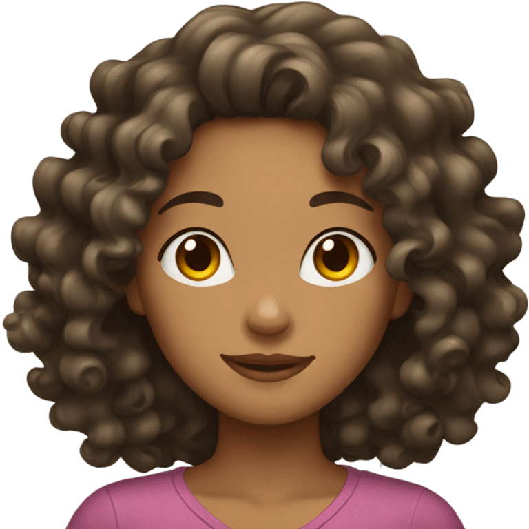 tan girl with curly wavy dark hair emoji