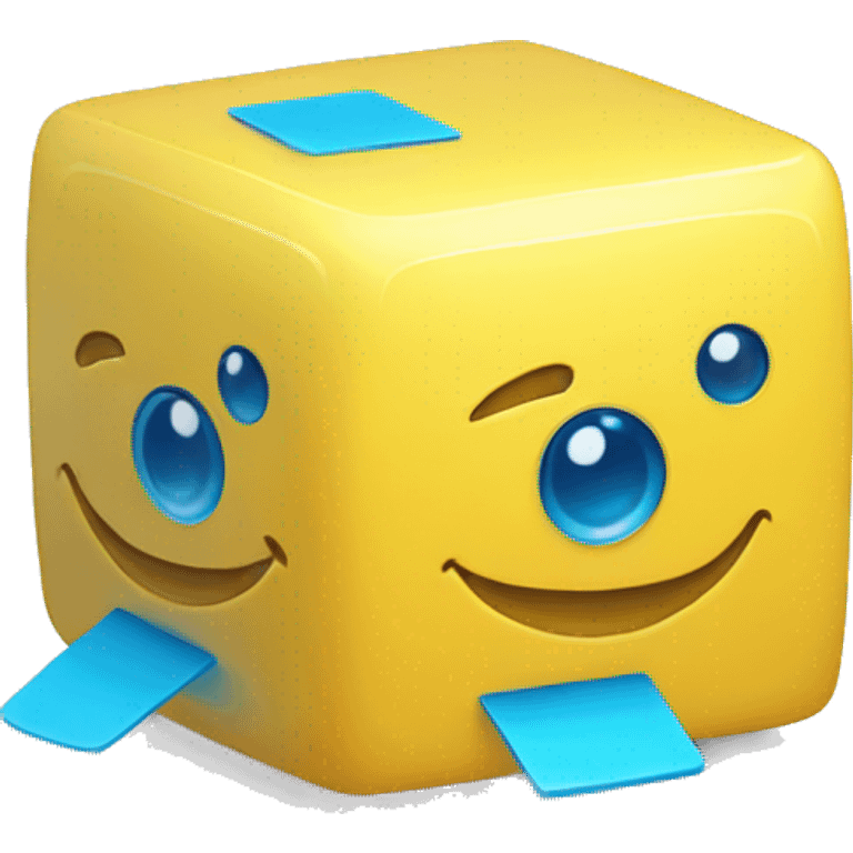 Yellow Cube with sky blue square eyes and rectangle as the mouth emoji