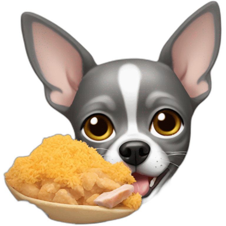 Gray Chihuahua eating chicken emoji