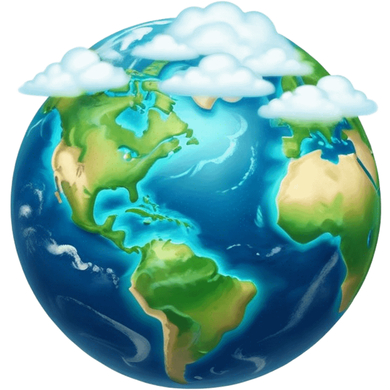 Cinematic Realistic Earth Emoji, depicted with vibrant blue oceans, clouds, and lush green continents rendered in exquisite detail, high shine, and a soft radiant glow that captures the dynamic, life-sustaining beauty of our home planet. emoji