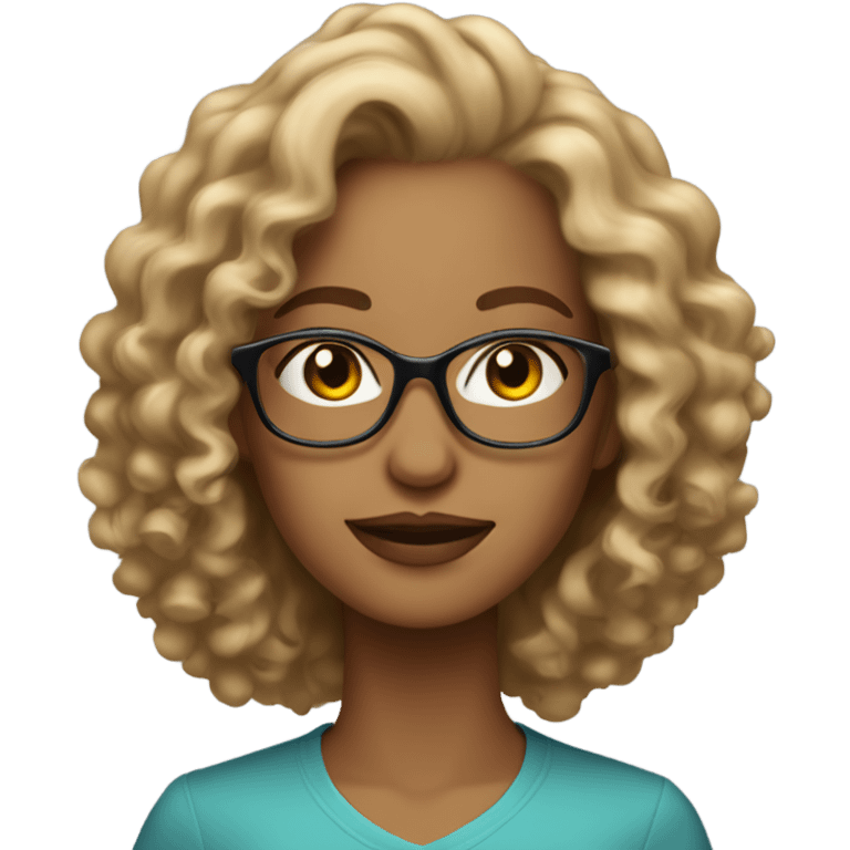 Gorgeous light brown woman with medium length blonde curly hair and glasses emoji