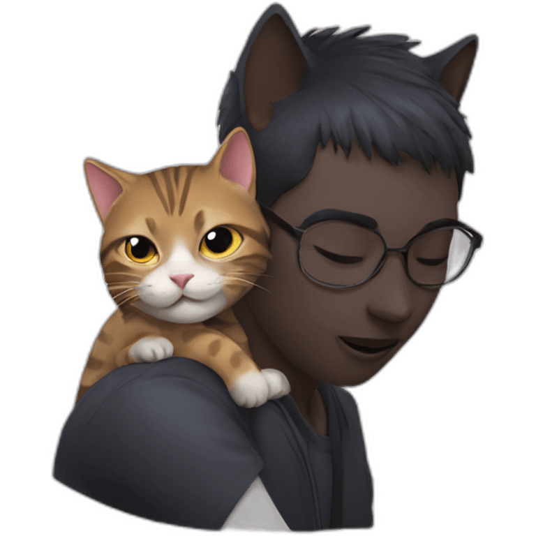 cat on someone’s shoulder, the cat is licking the person emoji