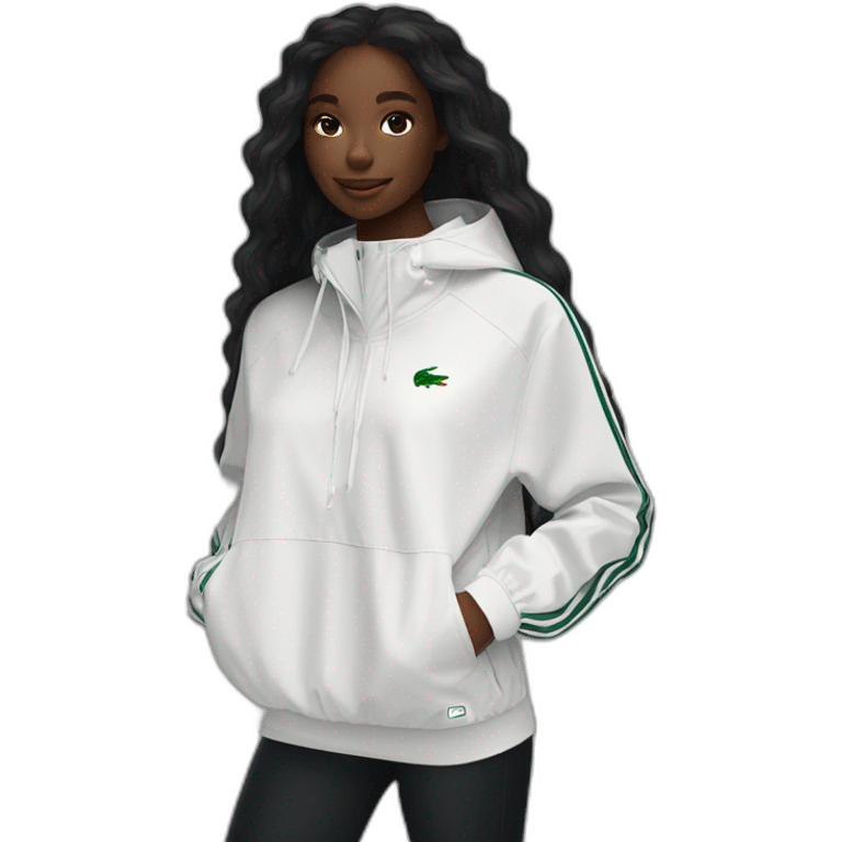 Lacoste bag black girl with long hair with black lacoste windbreaker emoji