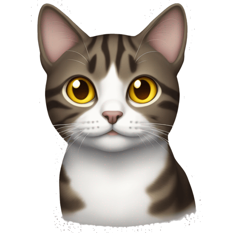 Dark Brown and white tabby cat with yellow eyes emoji