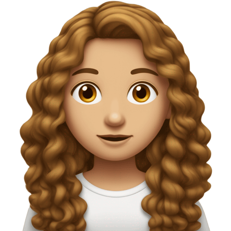 uma menina adolescente, branca um pouco bronzeada, cabelo ondulado e castanho médio, olhos castanhos emoji