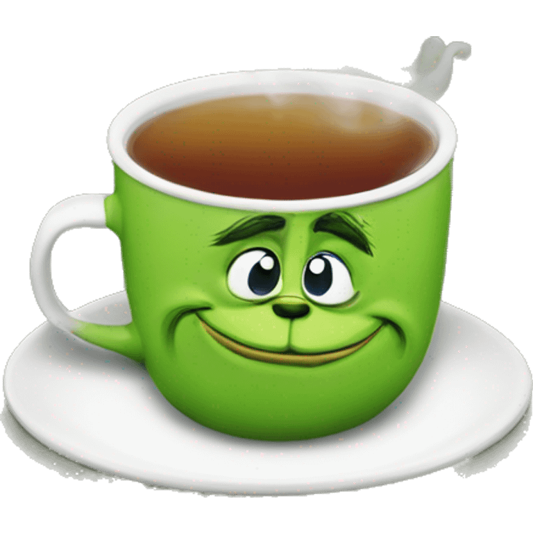 Create the grinch by drinking a cup of tea with ice emoji