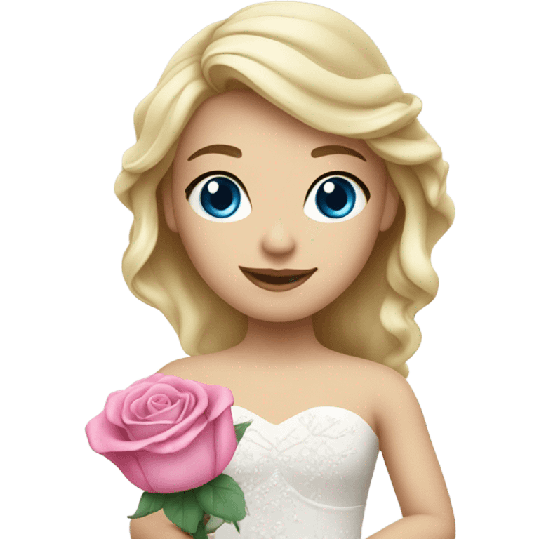 Wedding dress beautiful finish blond girl with blue eyes and pink rose emoji