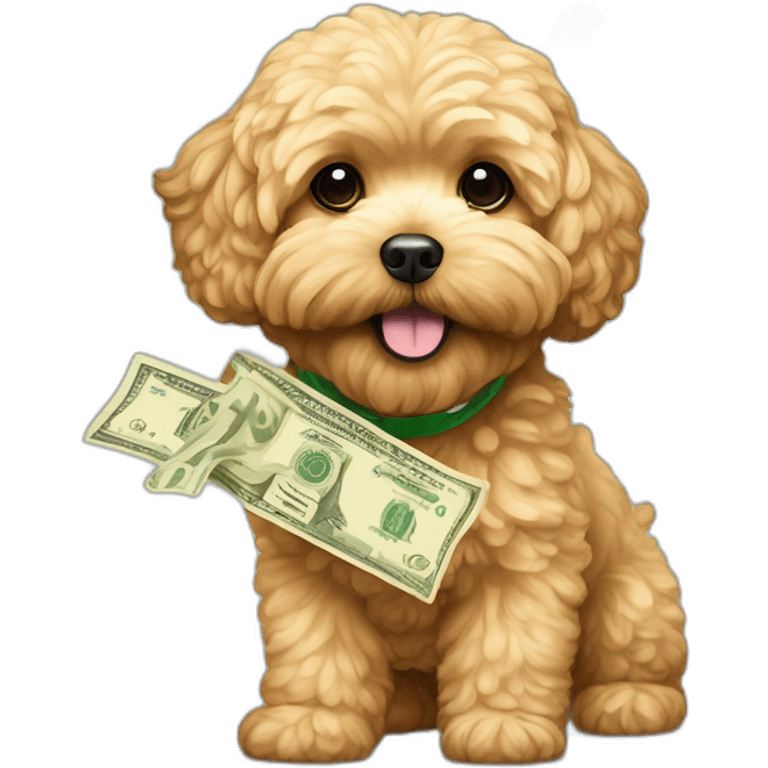 golden maltipoo with money emoji