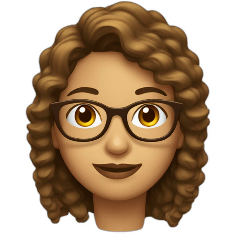 chica con lentes, pelo castaño ondulado largo emoji