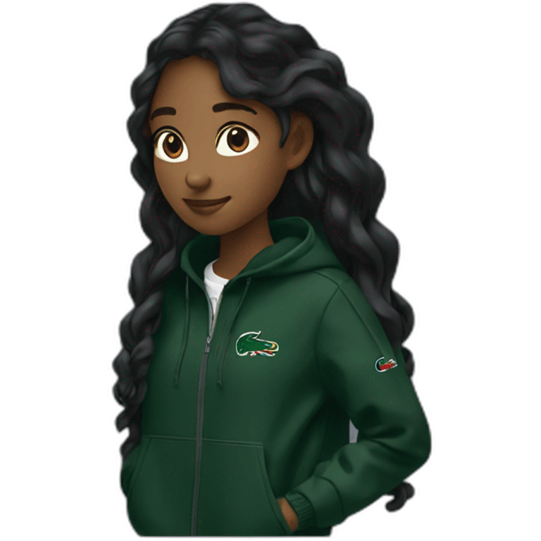 Lacoste bag black girl with long hair with black lacoste windbreaker emoji