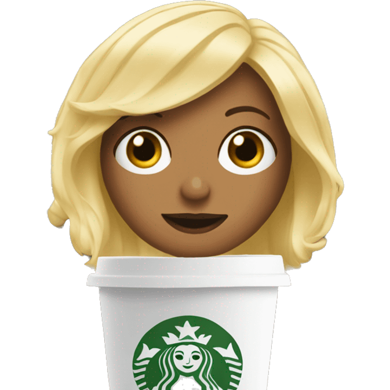 Dory with a blonde wig and a Starbucks cup emoji