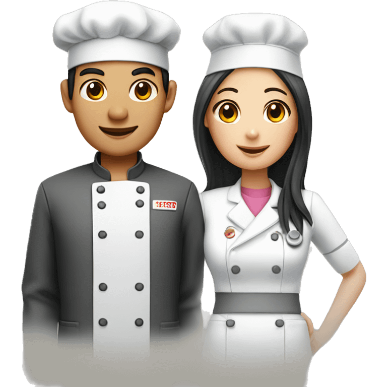 Asian couple: a male chef and a female long hair nurse emoji