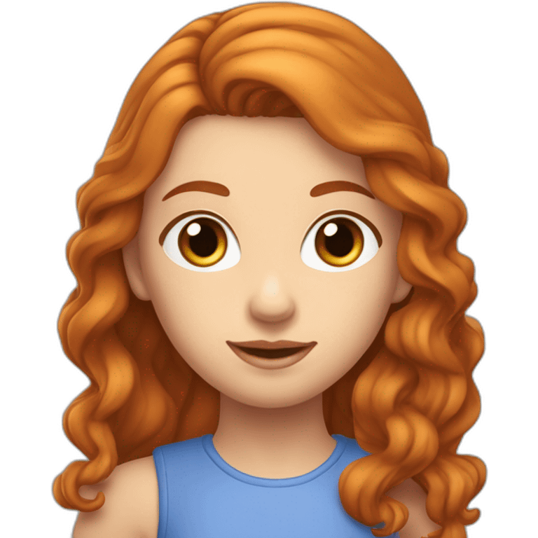 Une Fille rousse cheveux longs et aux yeux bleus , les cheveux detaché ondulé emoji