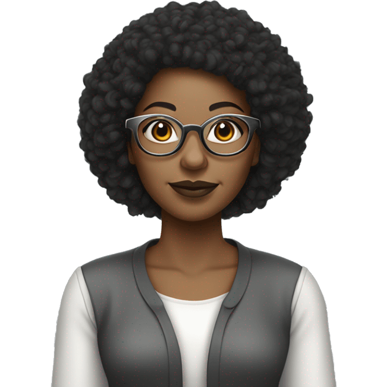 African American woman with short black afro and wire rimmed glasses and silver earring emoji