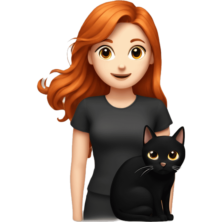 Redhead gril with black cat emoji