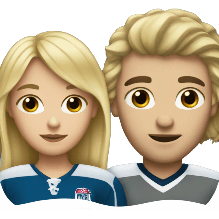 A blonde girl with a hockey player guy emoji