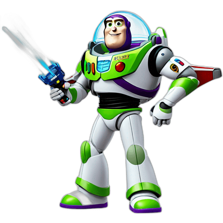 Buzz Lightyear using a lit lightsaber emoji