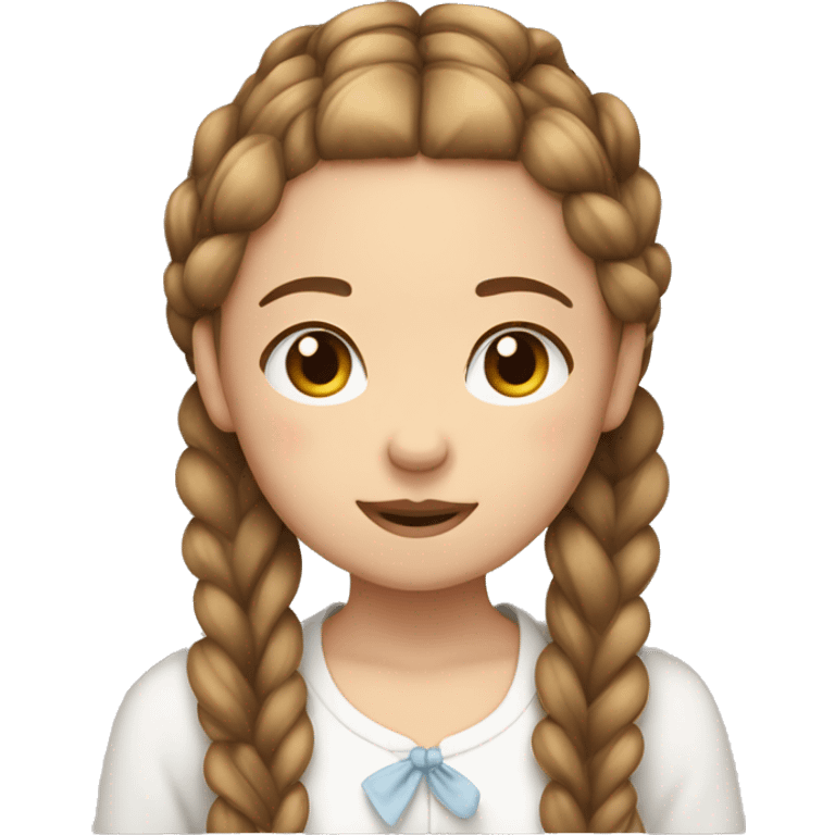 Light Brown haired girl with two French braids on top of each other tired together with a bow emoji