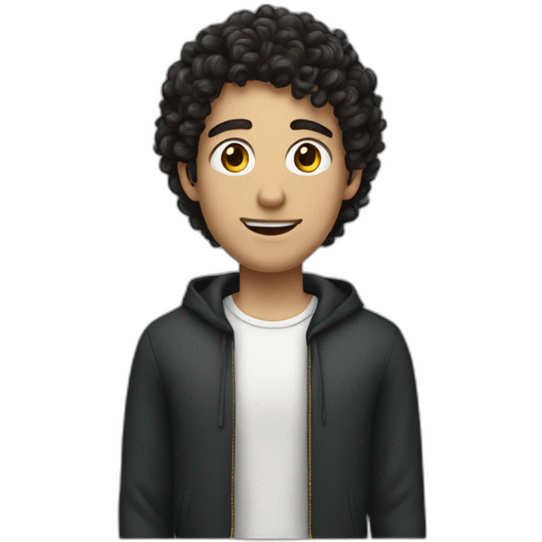 a white skinny man with short dark curly hair, a gold earing emoji