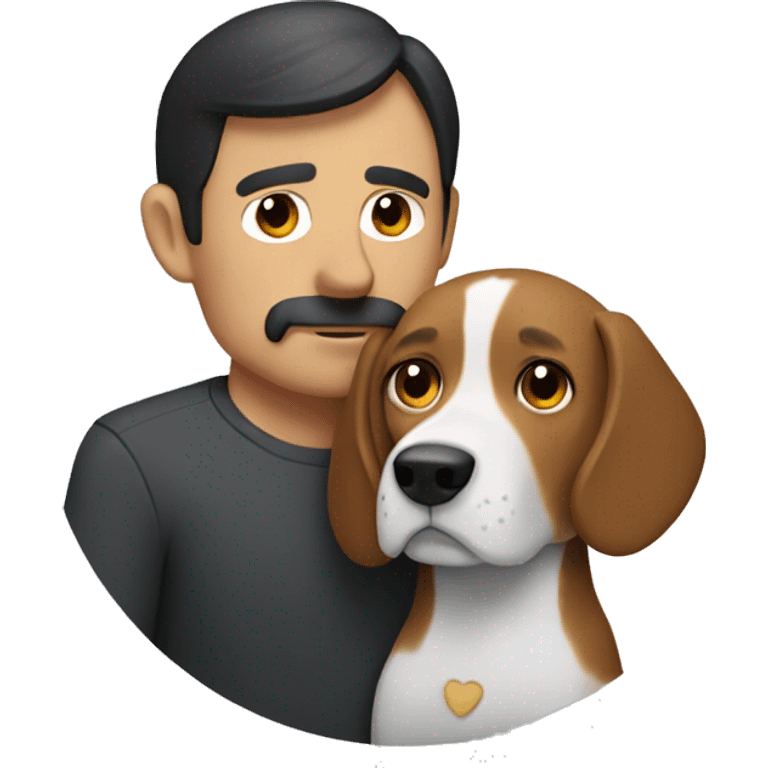 Beagle cuddles middle age man with dark hair  emoji