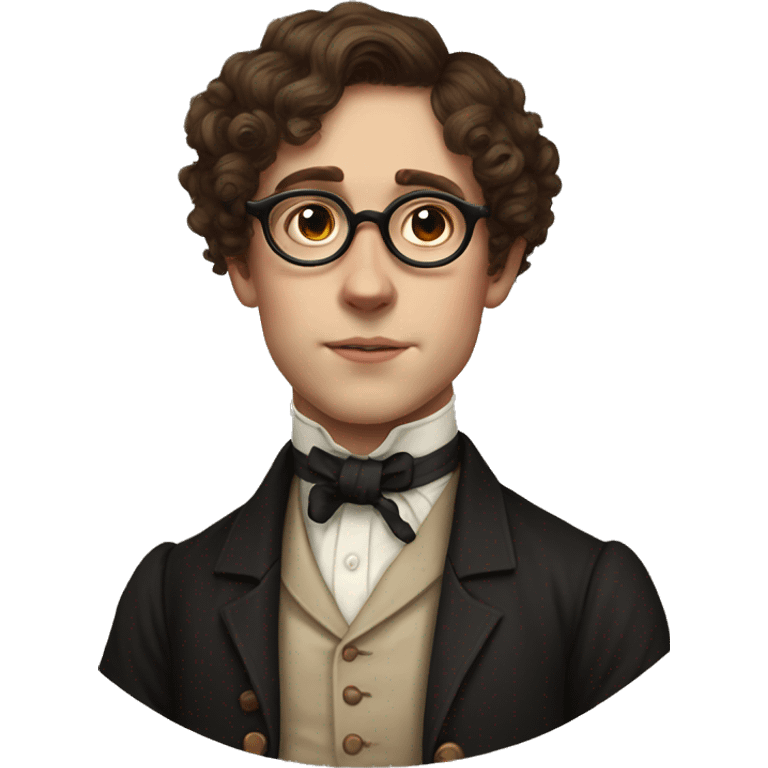 young victorian Man with round glasses, short brown curly hair emoji