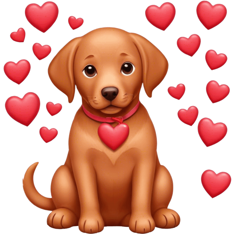 Red labrador with valentine hearts emoji