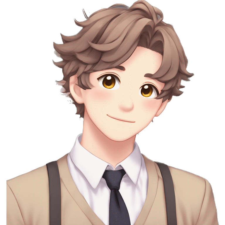 Gorgeous romantic hot attractive anime style modern gentlemanly anime shojo guy with pretty hair and colorful eyes and blushing face aesthetic trending style  pastelcore cottagecore kawaiicore emoji