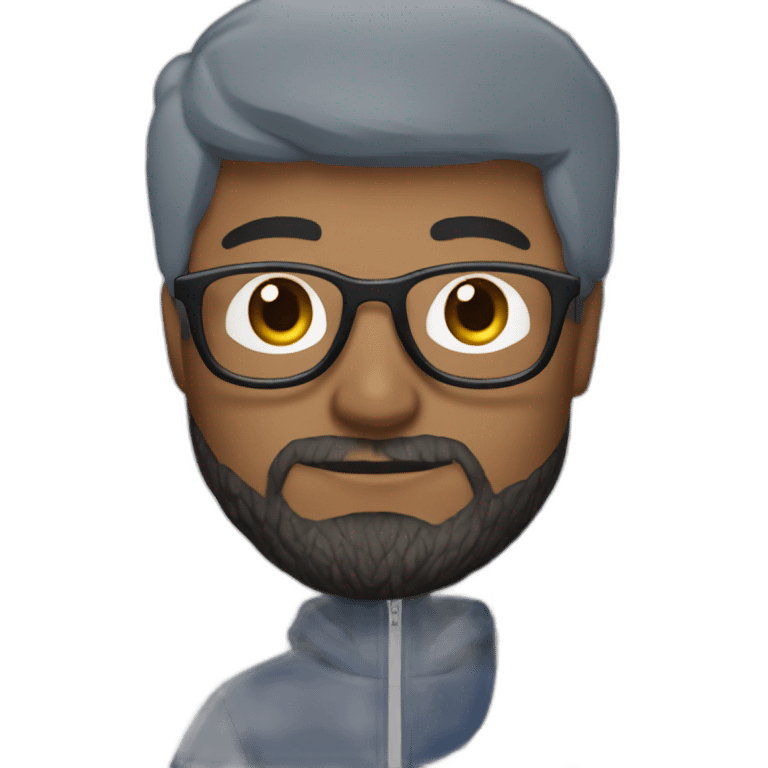 Brown hair white man with a beard and round glasses typing on apple computer wearing a dark blue nike hoodie emoji