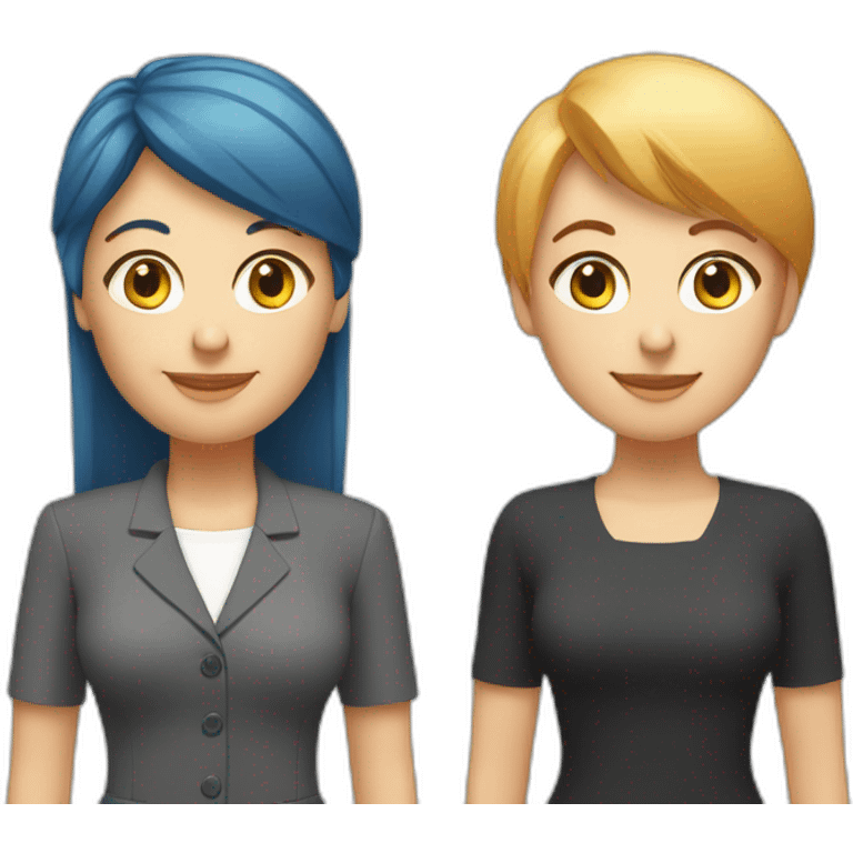 Middleaged smiling female CEO  Long red hair and bangs holding hands with middleaged blond woman with short hair emoji