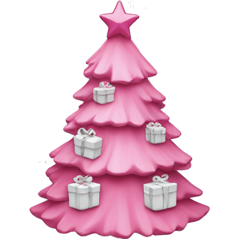 pink christmas tree with white presents underneath emoji