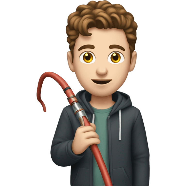 Young white man with brown hair, in hand with a hookah hose emoji