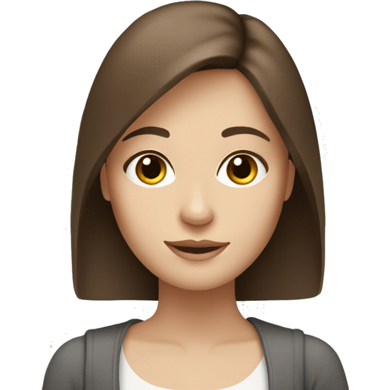 medium straight brown hair, white skin, woman, brown eyes, creatve emoji