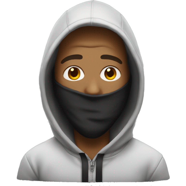 man wearing hoodie with face covered by ski mask emoji