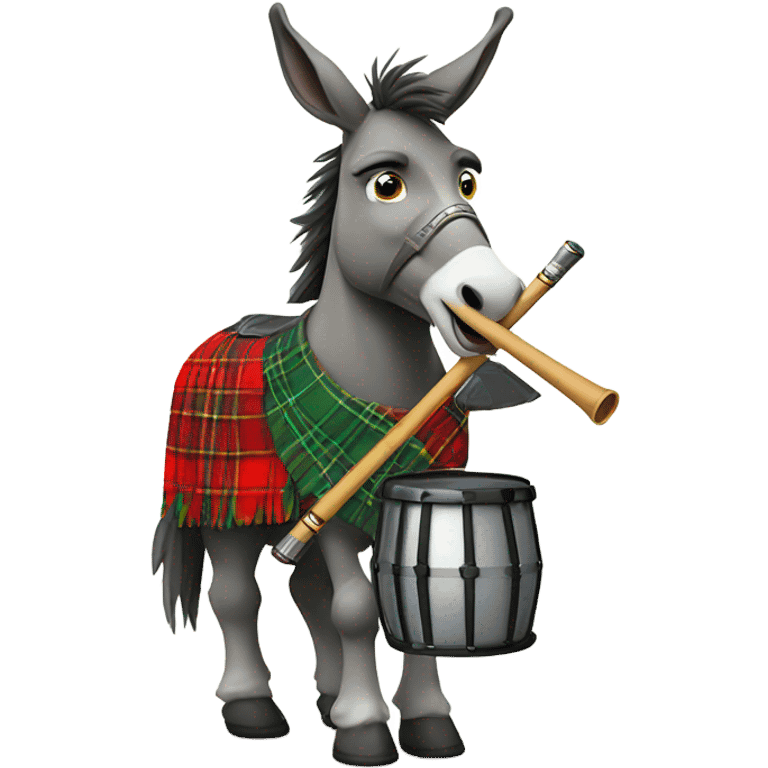 A donkey playing a tin whistle wearing a Scottish kilt  emoji