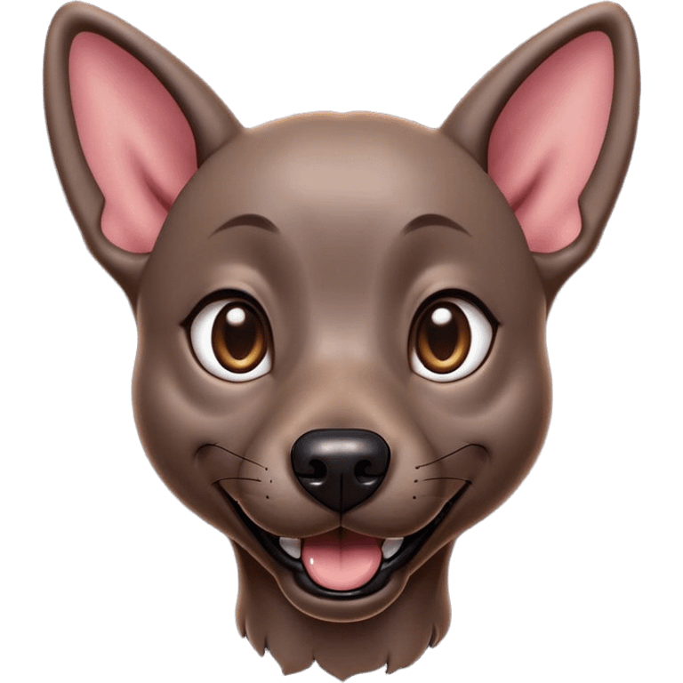 Cinematic Comical Xoloitzcuintle dog Portrait Emoji, Head tilted dramatically with an exaggeratedly amused expression, featuring smooth, hairless ebony skin with pronounced wrinkles and wide, expressive dark eyes filled with playful disbelief, Simplified yet hilariously expressive features, highly detailed, glowing with a slightly sassy glow, high shine, dramatic yet playful, stylized with an air of cheeky mischief, bright and endearing, soft glowing outline, capturing the essence of a spirited and over-the-top companion, so meme-worthy it feels like it could side-eye its way into internet fame instantly! emoji