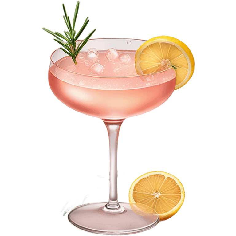 fizzy rosé elderflower fancy cocktail in a couple glass with rosemary garnish emoji