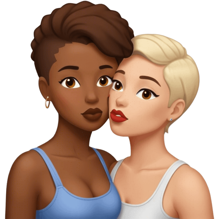 interracial couple kissing. both are women. one is butch and one is femme emoji