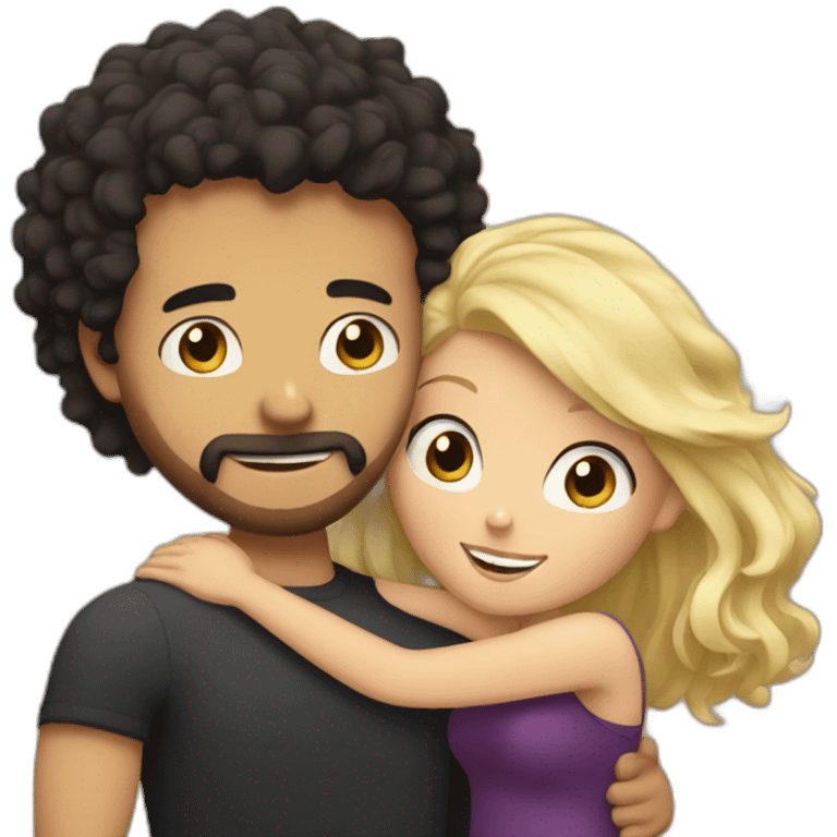 White man with dark curly hair hugging a blonde curvy woman emoji