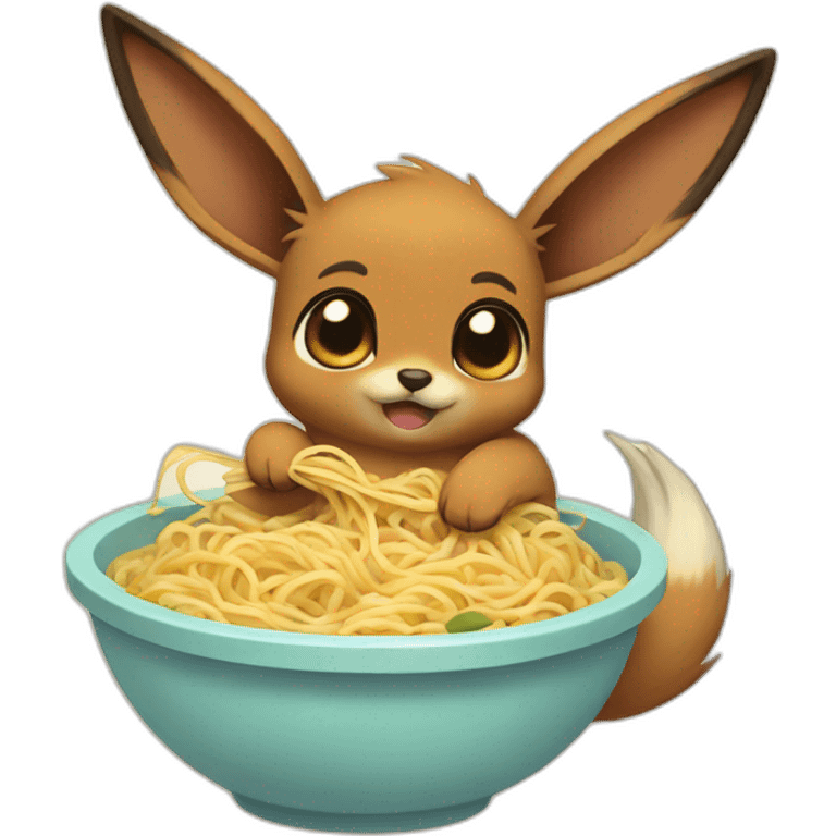 Eevee eating noodles and having a tummy ache emoji