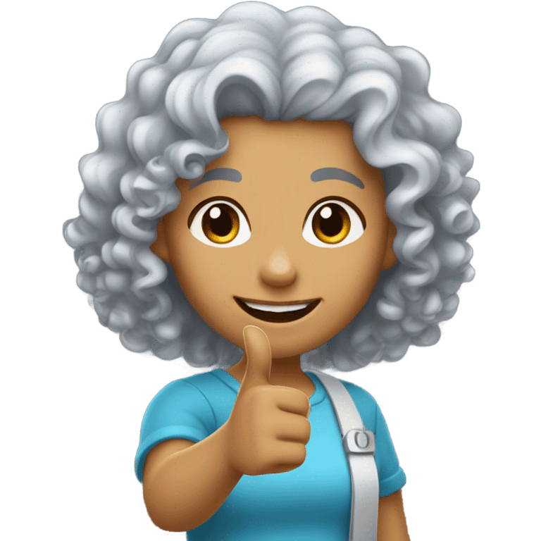 Silver curly hair white girl with thumb up emoji