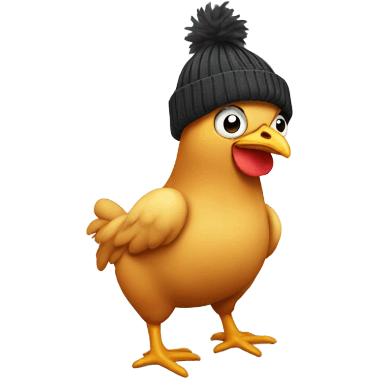 Chicken wearing underwear with a beanie emoji