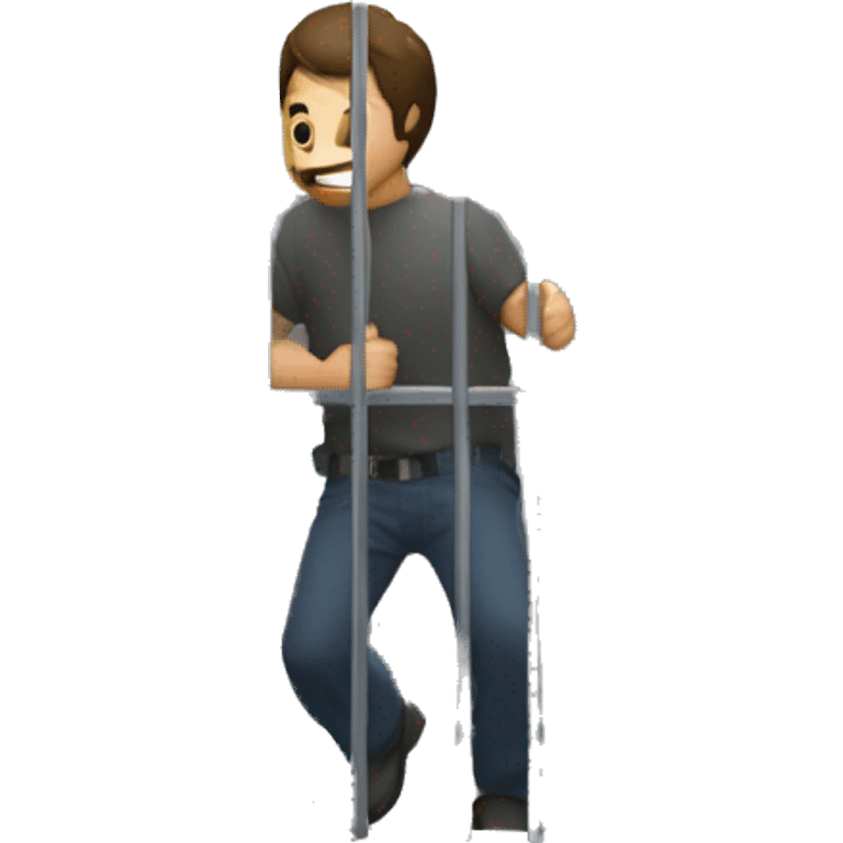 ps5 trophy 10x10 of a man escaping a prison cell in the style of the video game A Way Out emoji